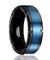 Alcoa Black Grooved Tungsten Carbide Wedding Band Blue Brushed Center - 8mm