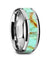 Aldin Wedding Tungsten Ring Light Blue Turquoise Stone Inlay Beveled Polished Finish - 8mm