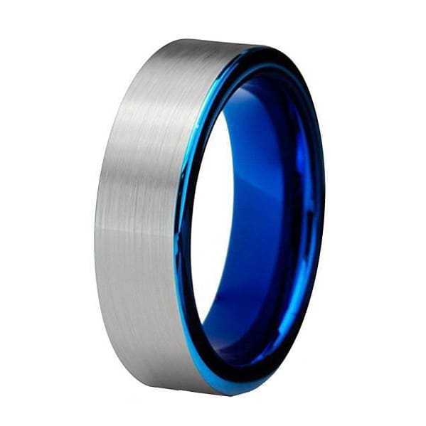Alexis Tungsten Carbide Wedding Ring Blue Pipe Cut Brushed Comfort Fit - 6mm