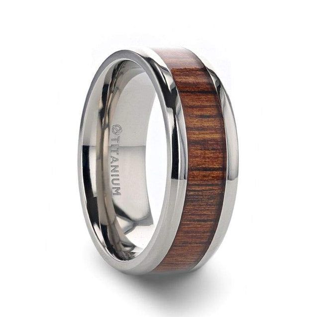 ALTON Titanium Koa Wood Men’s Wedding Ring With Beveled Edges 6mm & 8mm