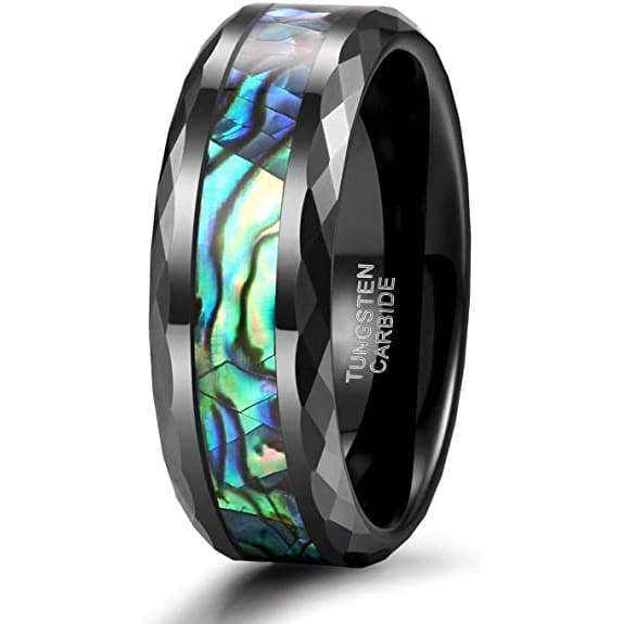 Amherst Abalone Shell Tungsten Carbide Wedding Band with Beveled Edges - 8mm