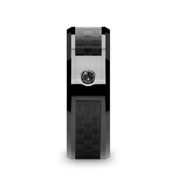 APOLLO Black Ceramic Ring With Diamond Setting & Carbon Fiber Inlay 8mm