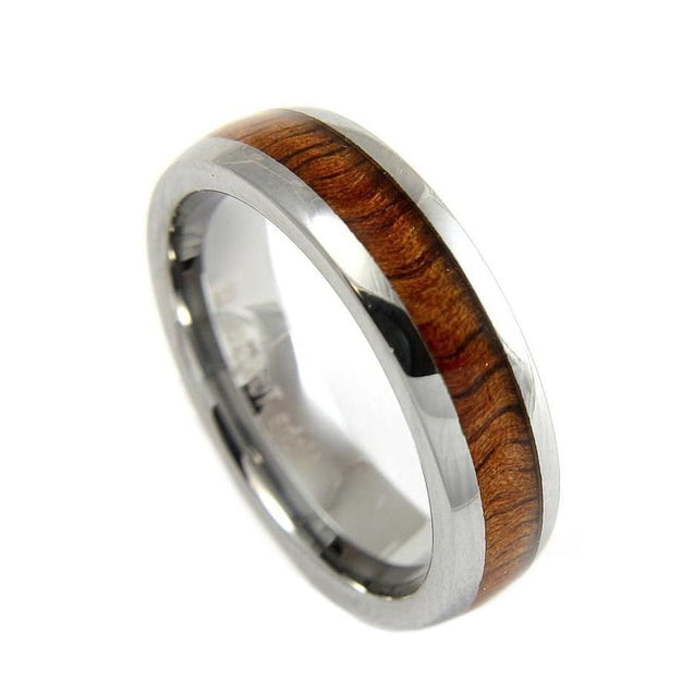 APUS Tungsten Band Genuine Inlay Hawaiian Koa Wood Comfort Fit Ring - 6mm