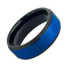 Ariel Tungsten Wedding Band Prussian Blue Ice Finished Center Stepped Edges - 8mm