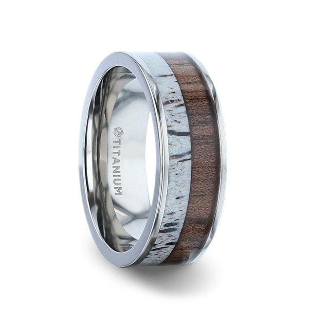 ATHENS Titanium Wedding Ring With Deer Antler & Black Walnut Wood Inlay - 8mm