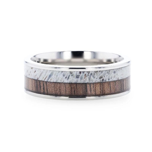ATHENS Titanium Wedding Ring With Deer Antler & Black Walnut Wood Inlay - 8mm