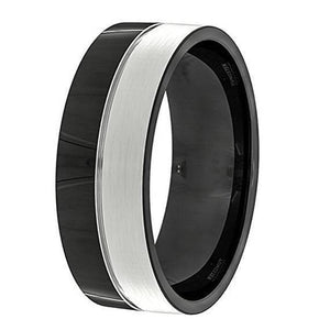 Avery Men’s Black And Silver Tungsten Wedding Band High Polish - 8mm