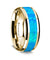 Baha 14K Yellow Gold Wedding Ring with Blue Opal Inlay Beveled Edges - 8 mm