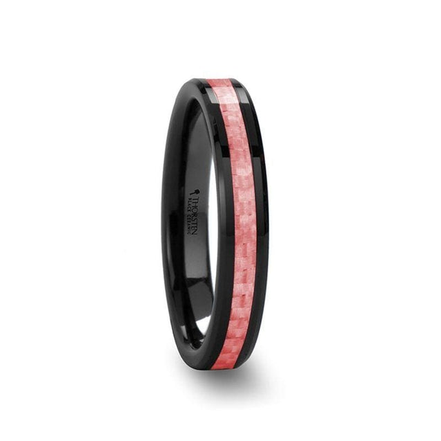 BAMBI Women’s Black Ceramic Ring With Pink Carbon Fiber Inlay - 4mm & 6 mm