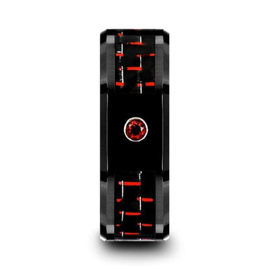 BARON Men’s Ceramic Ring With Black And Red Carbon Fiber Ruby Setting - 8mm