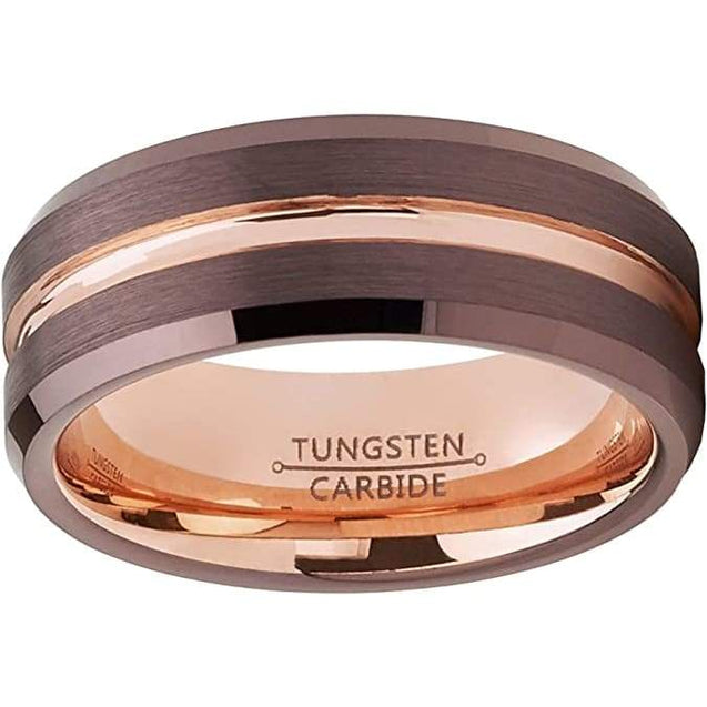 Beacon Men’s Brown Brushed Rose Gold Inlaid Tungsten Carbide Band - 8mm