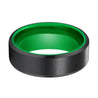 Bellevue Black Brush Finish Tungsten Carbide Ring with Green Interior 6mm & 8mm