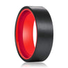 Belmont Black Brushed Flat Tungsten Carbide Ring with Fire Red Inner 6mm & 8mm