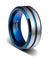 BEMUS Blue Beveled Tungsten Wedding Band with Thin Grooved Center - 8mm