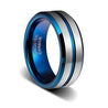 BEMUS Blue Beveled Tungsten Wedding Band with Thin Grooved Center - 8mm