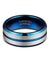 BEMUS Blue Beveled Tungsten Wedding Band with Thin Grooved Center - 8mm