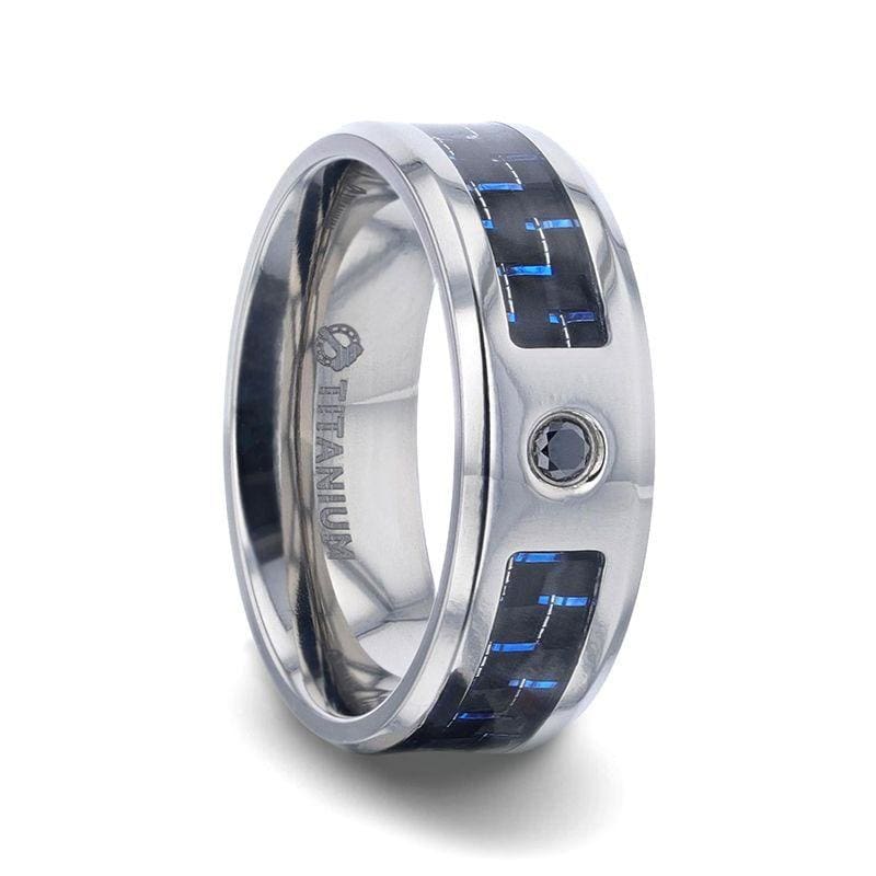 Blue Titanium Ring w/ Blue & Black Carbon Fiber Inlay. Wholesale -  925Express