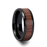Beveled Black Ceramic Wedding Band With Real Rosewood Inlay 4mm - 12mm