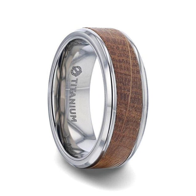 Beveled Titanium Ring Made From Genuine Whiskey Barrels Used By Jack Daniel’s Distillery - 8mm