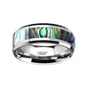 Beveled Tungsten Wedding Ring With Mother Of Pearl Inlay Polished Finish 4mm-10mm