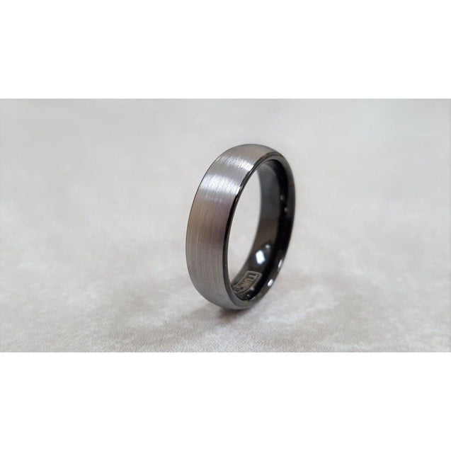 Bevin Tungsten Ring With Curved Brush Finish and Ion Plated Black On The Inside 6mm & 8mm