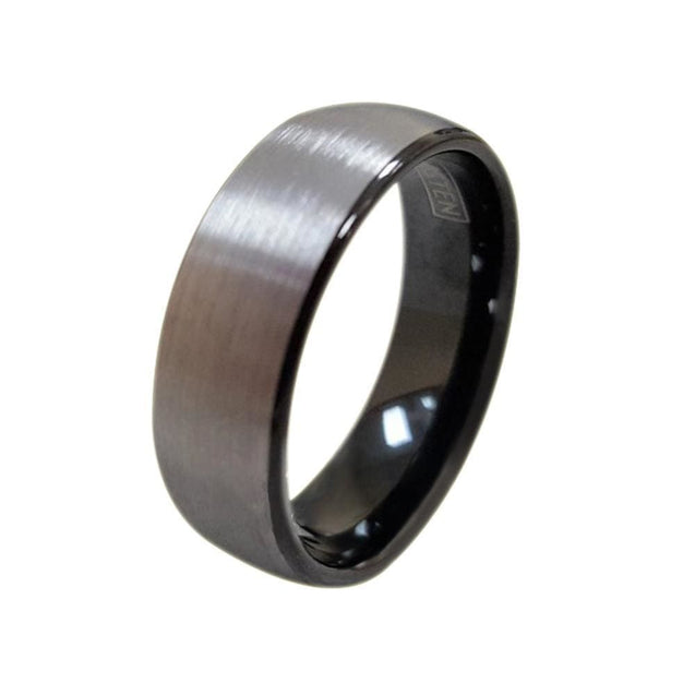 Bevin Tungsten Ring With Curved Brush Finish and Ion Plated Black On The Inside 6mm & 8mm