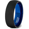 Black & Blue Brushed Center Domed Tungsten Carbide Ring For Him -6mm 8mm