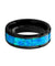 Black Ceramic Wedding Band Blue & Green Opal Inlay Beveled Polished Finish 4mm-10mm