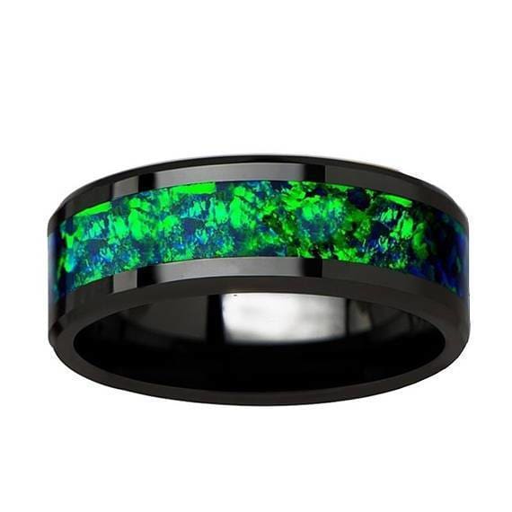 Black Ceramic Wedding Band Emerald Green Sapphire Blue Color