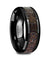 Black Ceramic Wedding Ring Deer Dark Brown Antler Inlay Beveled Polished Finish - 8mm