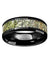 Black Ceramic Wedding Ring Green Dinosaur Bone Inlay Beveled and Polished Finish - 8mm