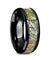 Black Ceramic Wedding Ring Green Dinosaur Bone Inlay Beveled and Polished Finish - 8mm