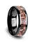 Black Ceramic Wedding Ring Pink Dinosaur Bone Inlay Beveled Polished Finish - 4mm & 8mm