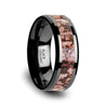 Black Ceramic Wedding Ring Pink Dinosaur Bone Inlay Beveled Polished Finish - 4mm & 8mm