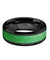 Black Ceramic Wedding Ring Sparkling Green Inlay Beveled Polished Finish - 8mm