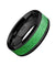 Black Ceramic Wedding Ring Sparkling Green Inlay Beveled Polished Finish - 8mm