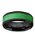 Black Ceramic Wedding Ring Sparkling Green Inlay Beveled Polished Finish - 8mm