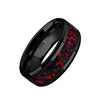 Black Ceramic Wedding Ring With Opal Inlay Beveled Polished Finish - 8mm