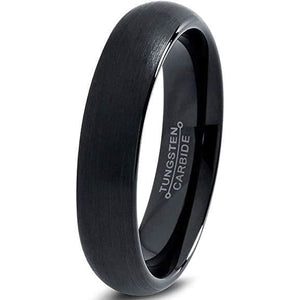 Black Domed Tungsten Wedding Ring for Women Comfort Fit and Brushed Finish - 4mm