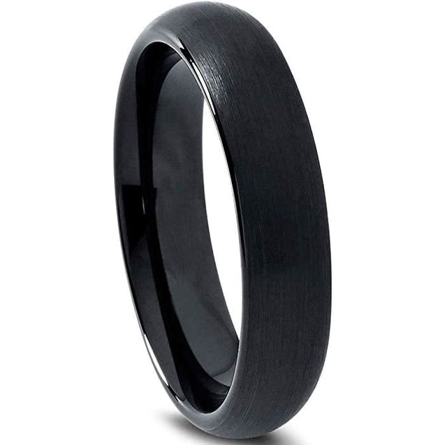 Black Domed Tungsten Wedding Ring for Women Comfort Fit and Brushed Finish - 4mm
