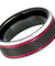 Black Ice Finish Tungsten Wedding Band with 2 Red Stripes on sides Beveled Edge - 8mm