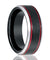Black Ice Finish Tungsten Wedding Band with 2 Red Stripes on sides Beveled Edge - 8mm