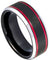 Black Ice Finish Tungsten Wedding Band with 2 Red Stripes on sides Beveled Edge - 8mm