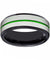 Black Tungsten Carbide Ring with Brushed Silver Center and Green Groove - 8mm