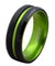 Black Tungsten Carbide Ring with Lime Green Grooved Center & Inside 6mm 8mm