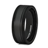 Black Tungsten Carbide Wedding Ring Brushed Double Groove Beveled Edge Comfort Fit - 8mm