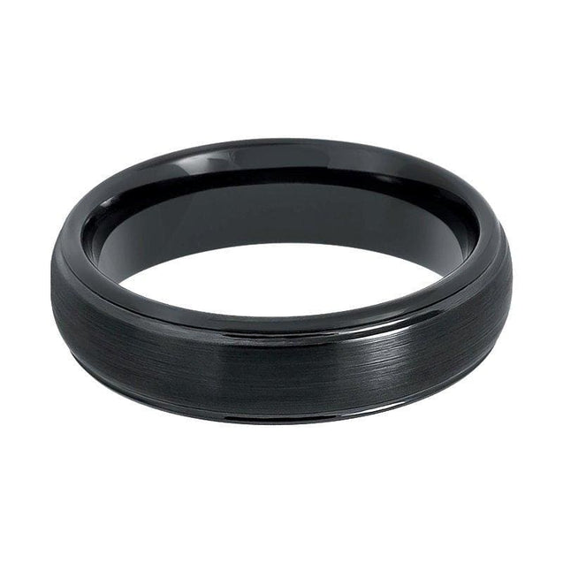 Black Tungsten Ring With Brushed Center High Polished Stepped Edges - 6mm & 8mm