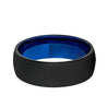 Black Tungsten Wedding Band With Deep Blue Inside and Brushed Finish - 6mm & 8mm