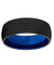 Black Tungsten Wedding Band With Deep Blue Inside and Brushed Finish - 6mm & 8mm
