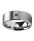 Blue Diamond Silver Tungsten Wedding Ring Flat Brushed with 1 6mm & 8mm